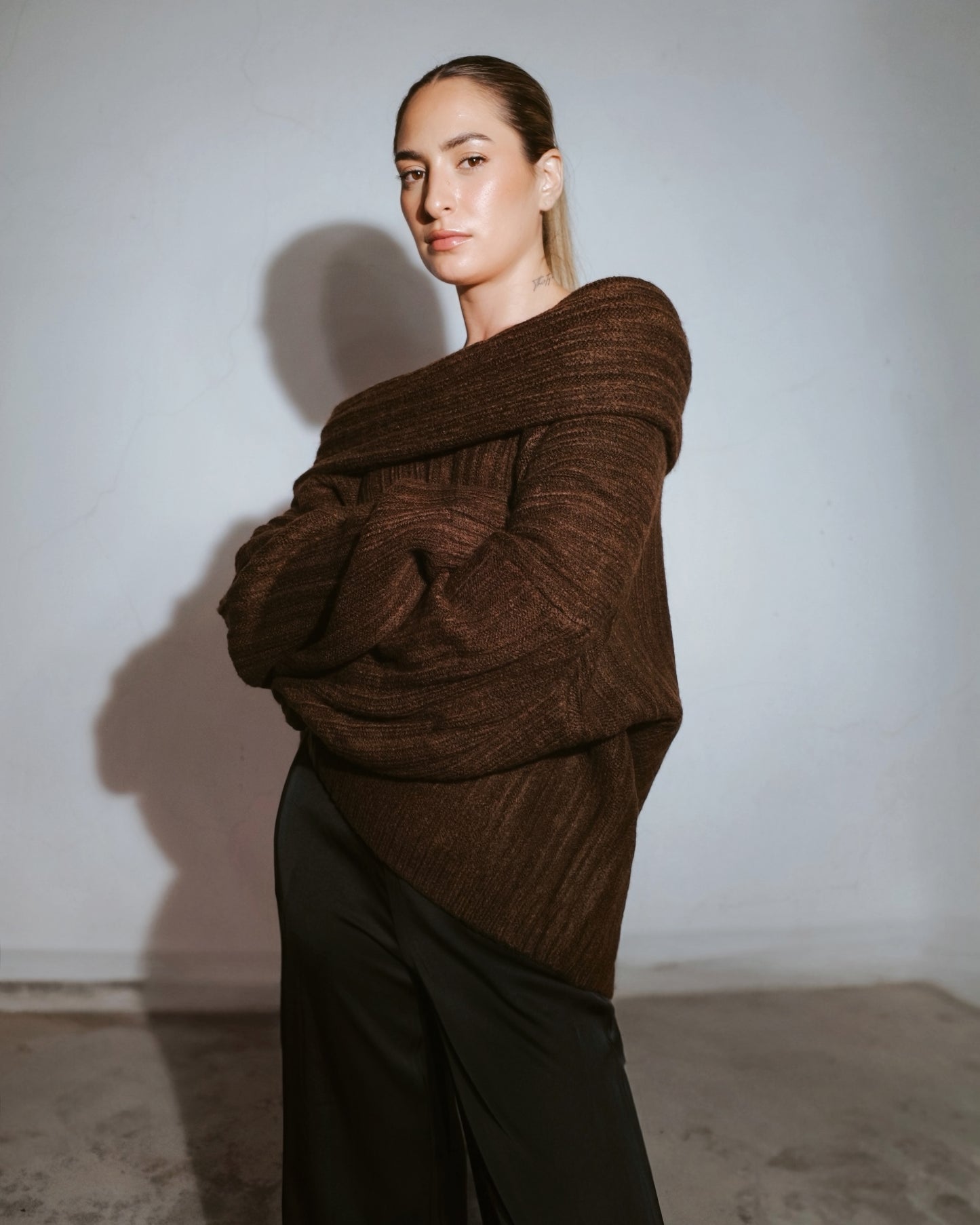 Boat neck sweater - Dark Marron