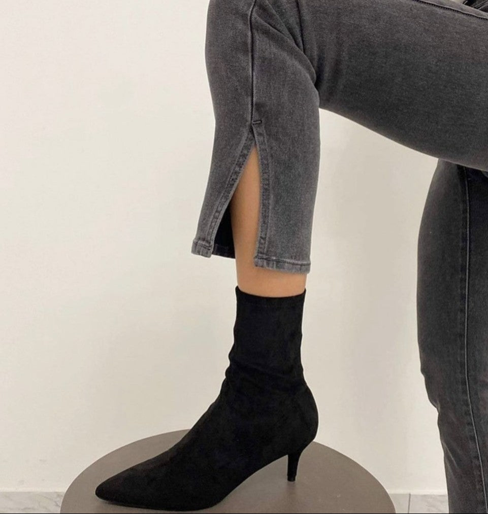 Suede black kitten heel