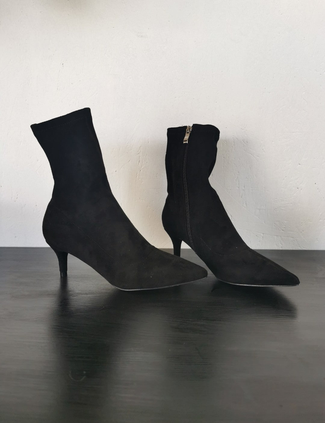 Suede black kitten heel