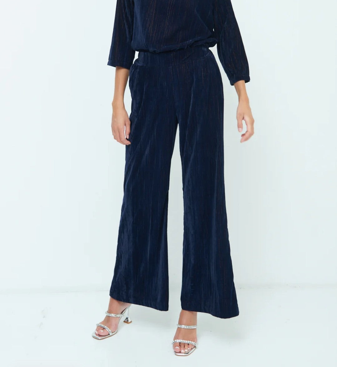Crushed velvet wide-leg pants