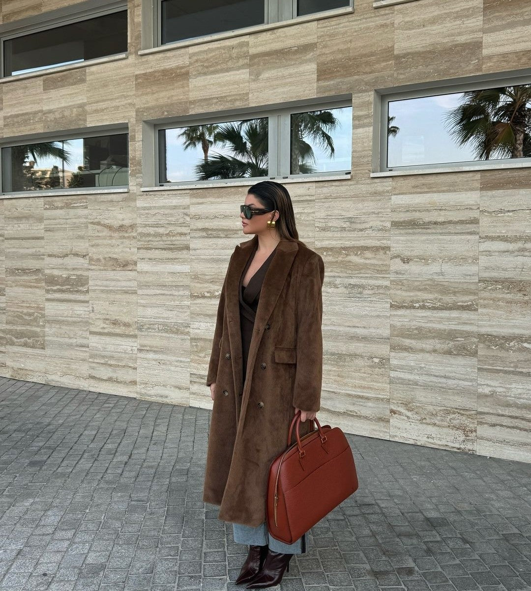 Long Horsehide Coat with Pockets
