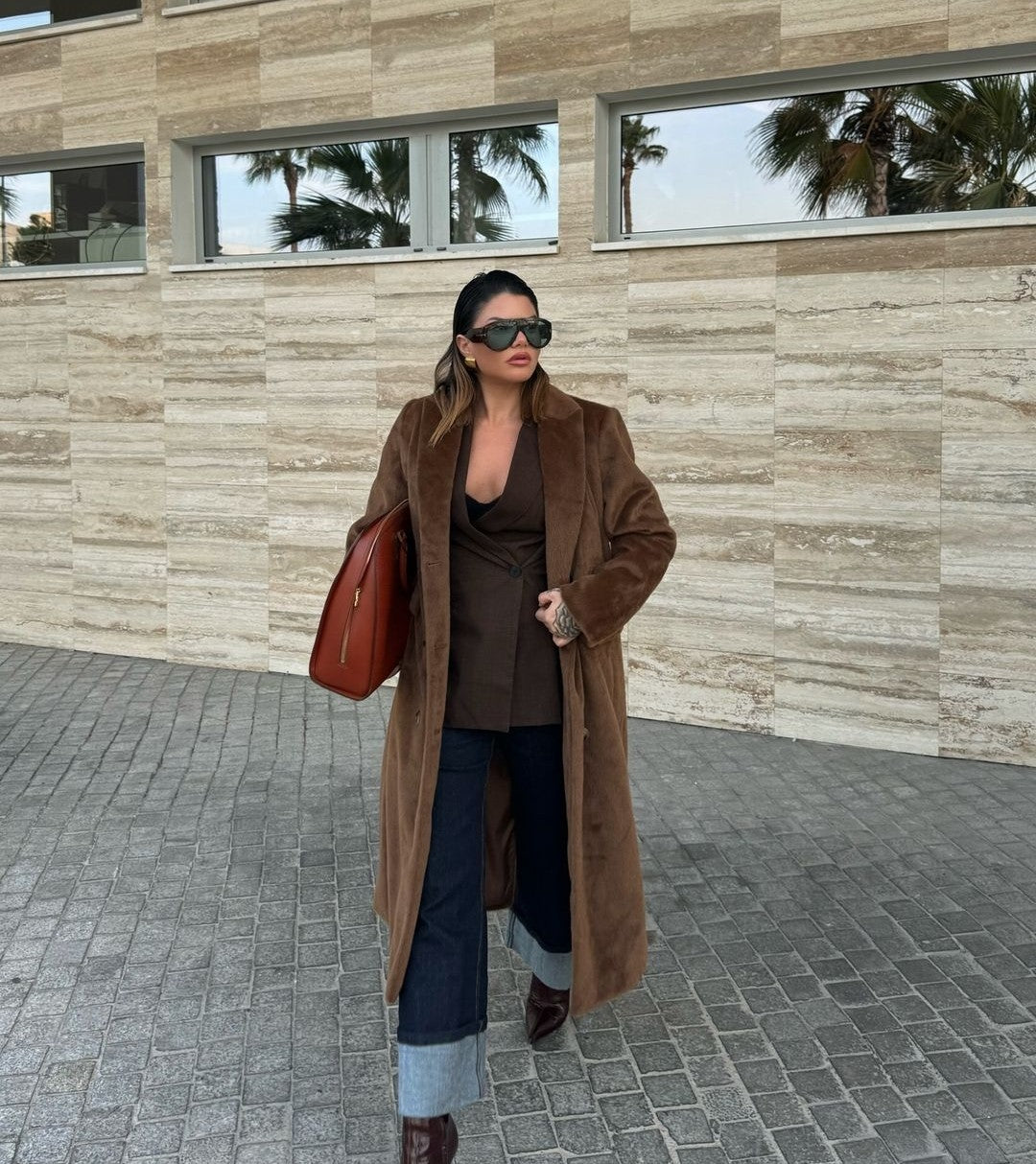 Long Horsehide Coat with Pockets