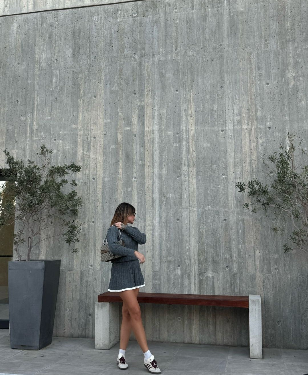 "COLLAGE" SET Knitted Flap Collar Sweater And Matching Short Skirt Set