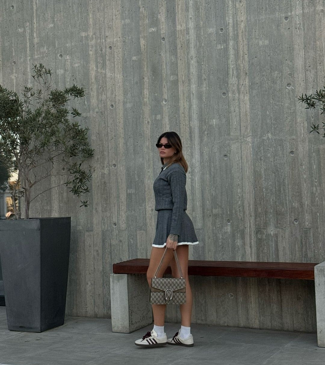 "COLLAGE" SET Knitted Flap Collar Sweater And Matching Short Skirt Set
