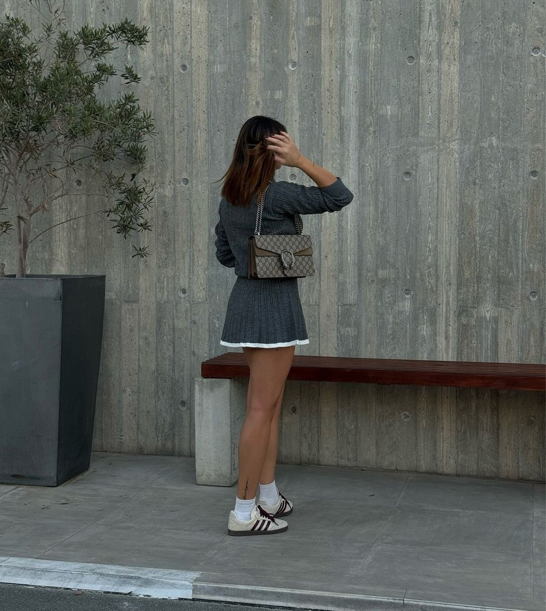 "COLLAGE" SET Knitted Flap Collar Sweater And Matching Short Skirt Set
