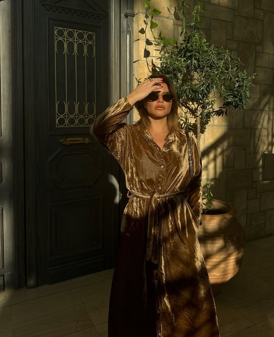 Velvet robe dress