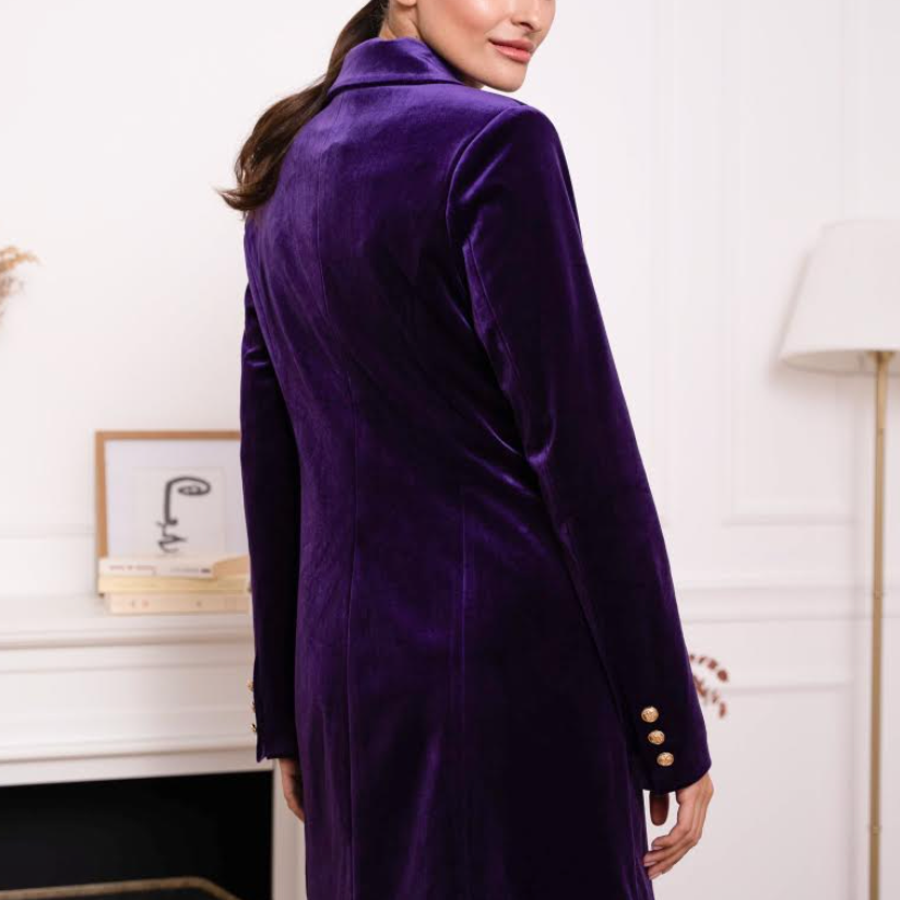 Velvet Blazer Dress with Gold Buttons