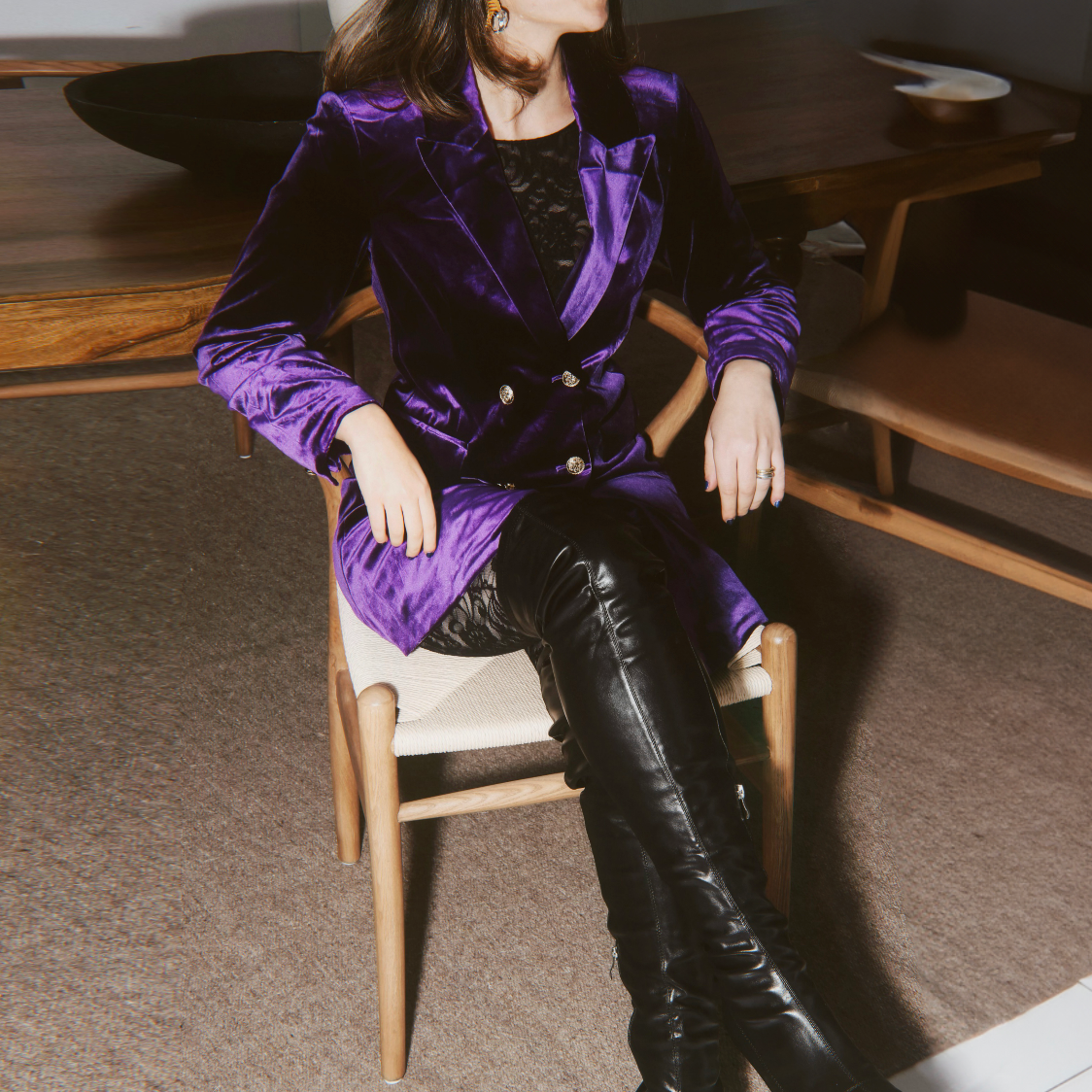 Velvet Blazer Dress with Gold Buttons