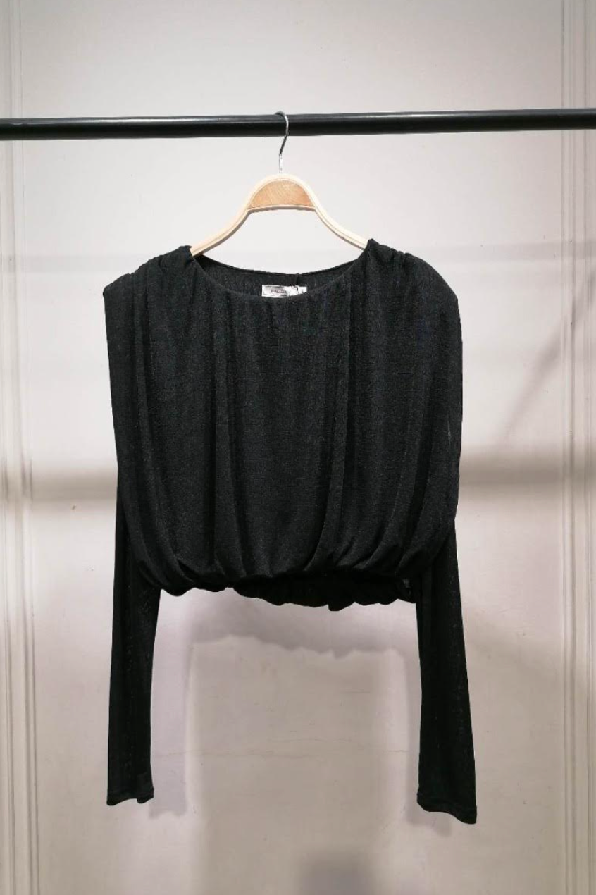 Shoulder Padded Black Top
