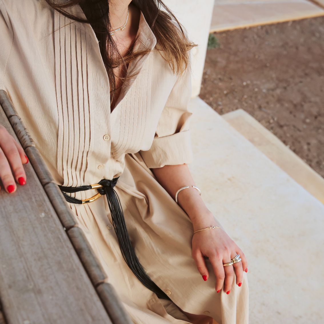 Beige Cotton and Linen Dress