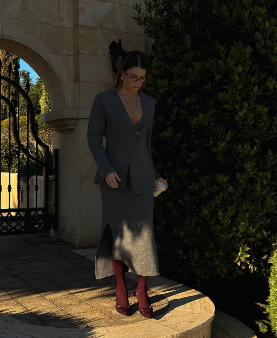 Knitted Vest and Midi Skirt Set with Slit