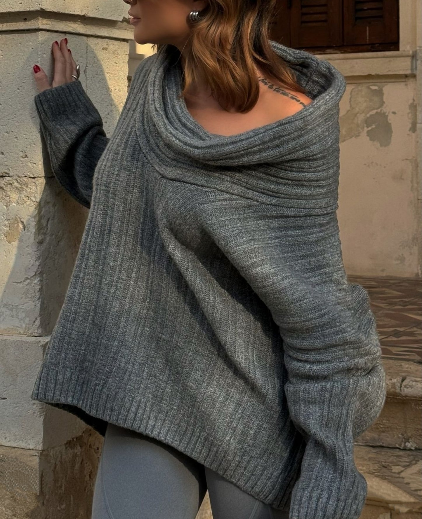 Boat neck sweater - Gray