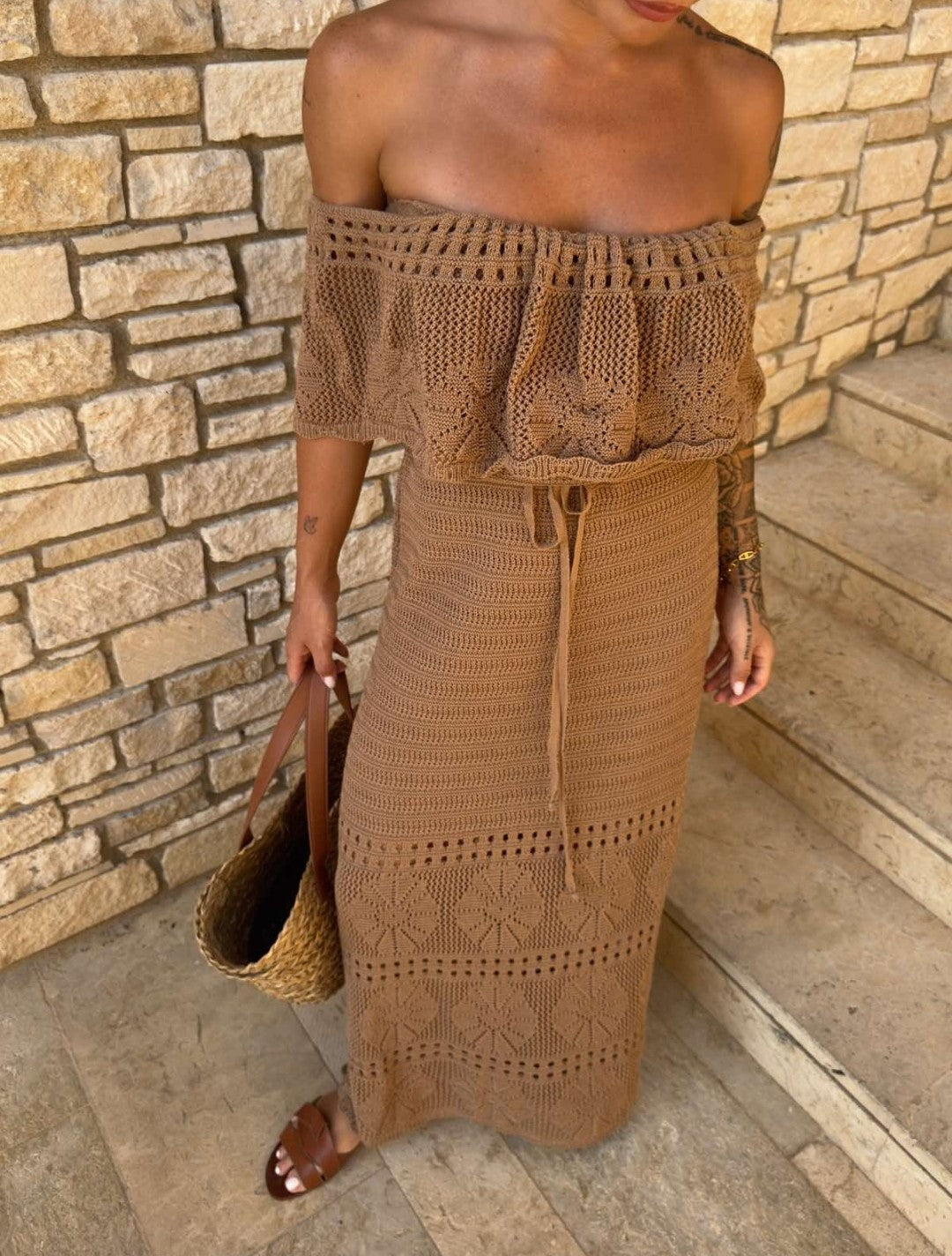 Long Off Shoulder Knit Dress