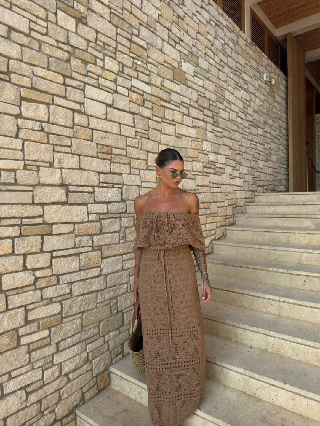 Long Off Shoulder Knit Dress