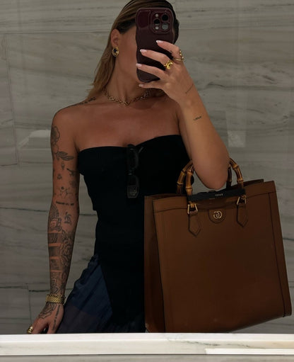 Strapless asymmetrical Mesh Bustier