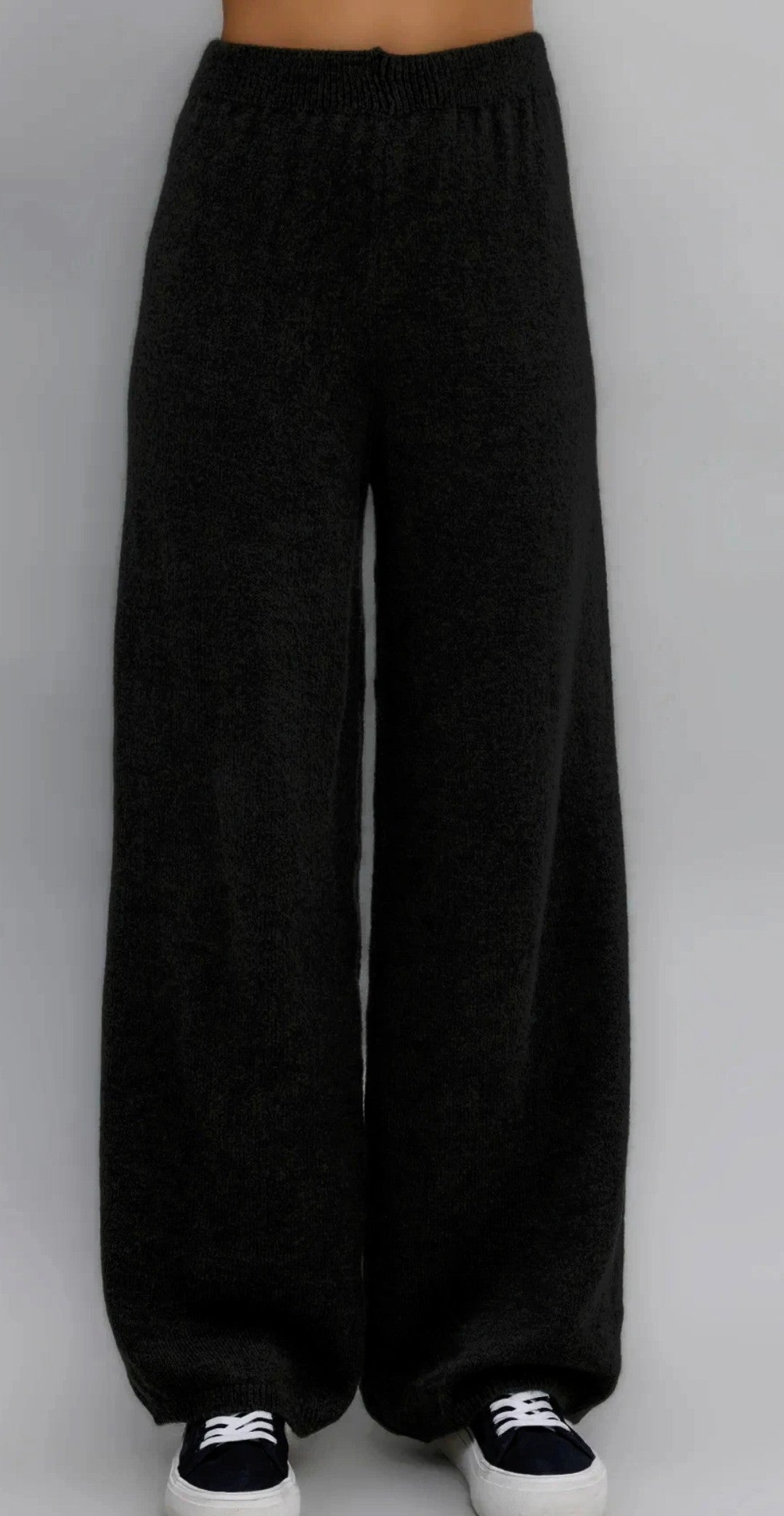 Hooded knitted long sweater and knitted loose trousers set