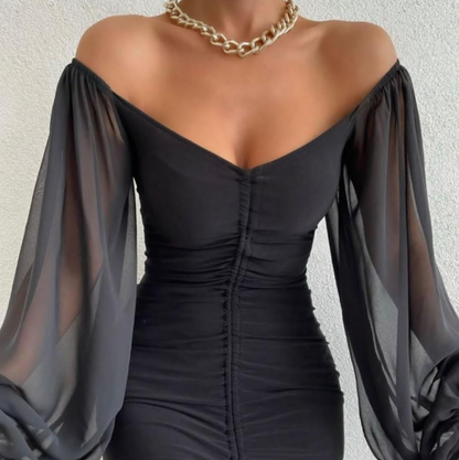 Puff Sleeve Black Dress