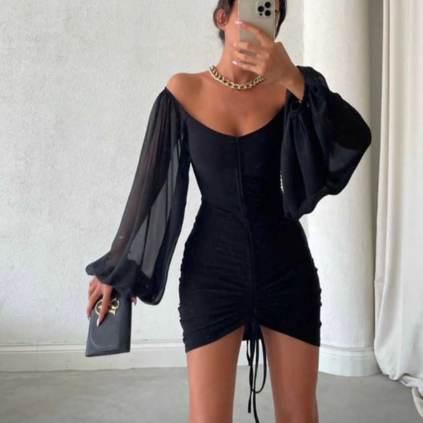 Puff Sleeve Black Dress