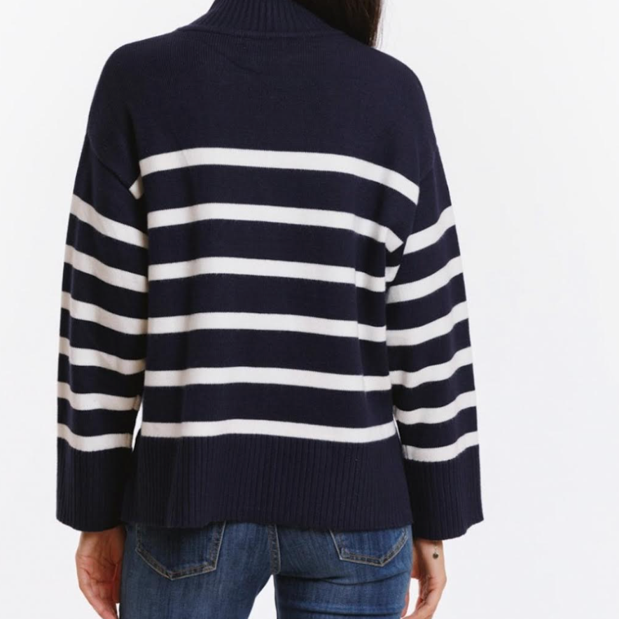 Stripe Polo Neck Sweater