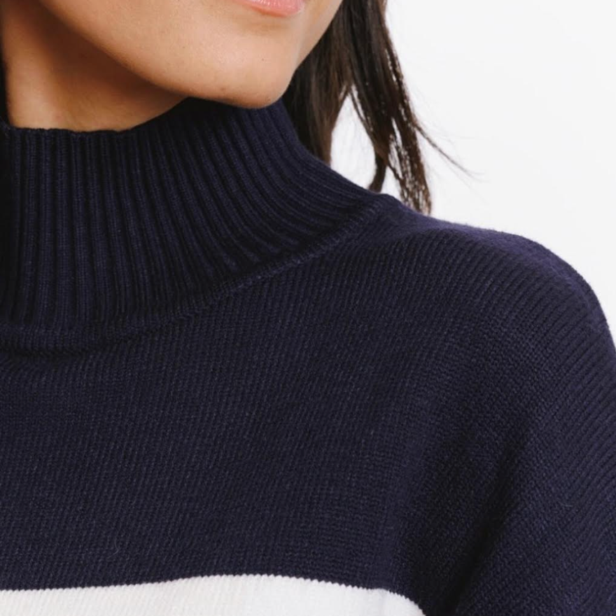 Stripe Polo Neck Sweater