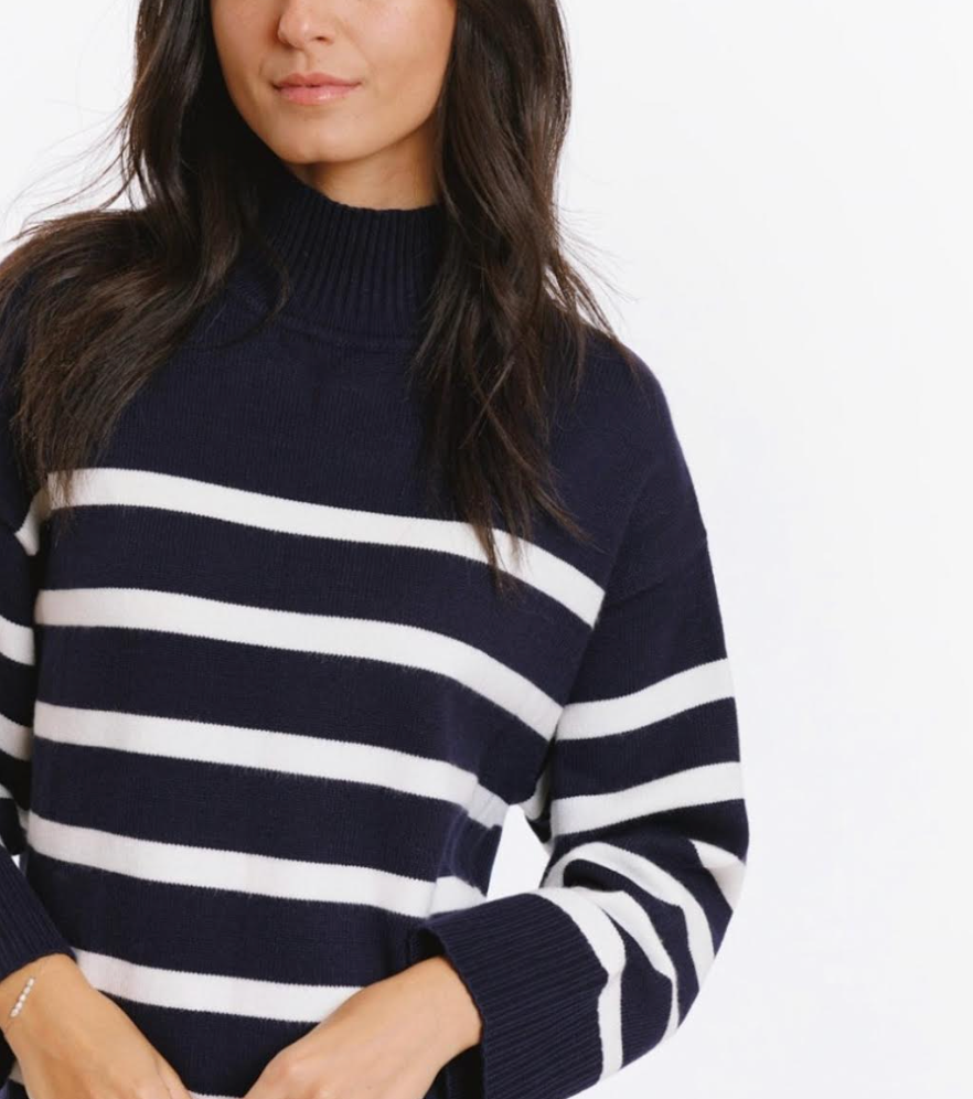 Stripe Polo Neck Sweater