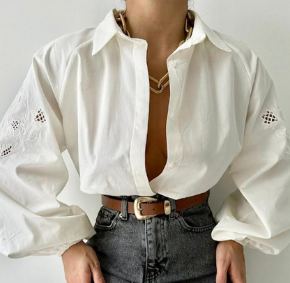 Puff Sleeves Embroidered Shirt