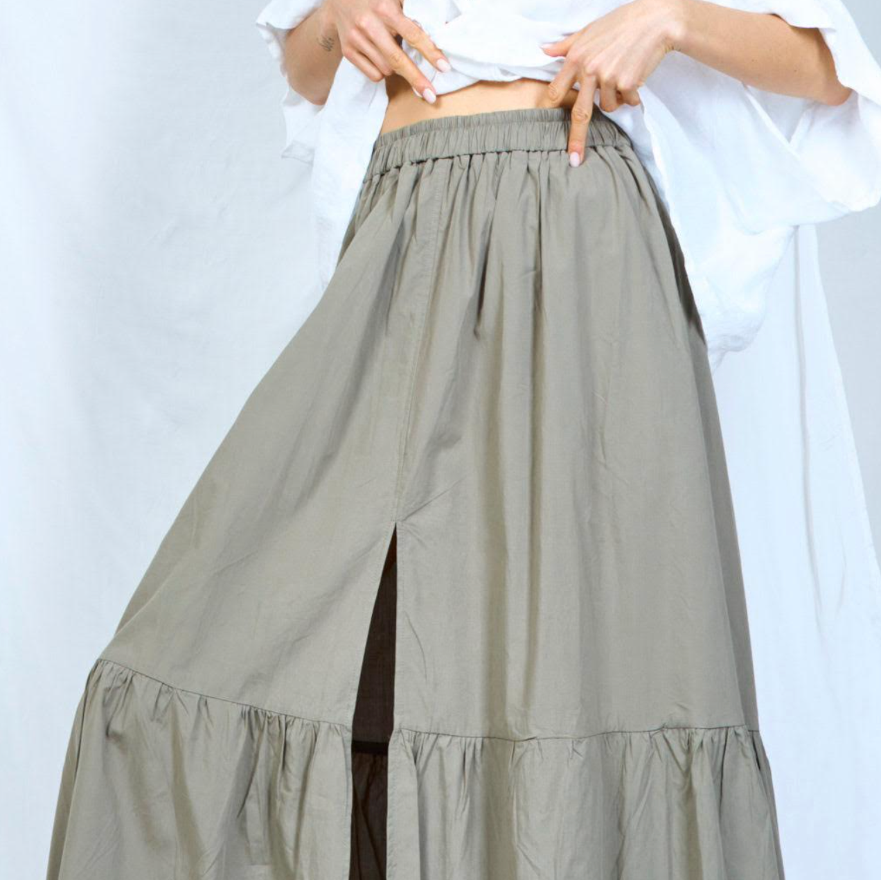 Long Wavy Skirt with Front Slit