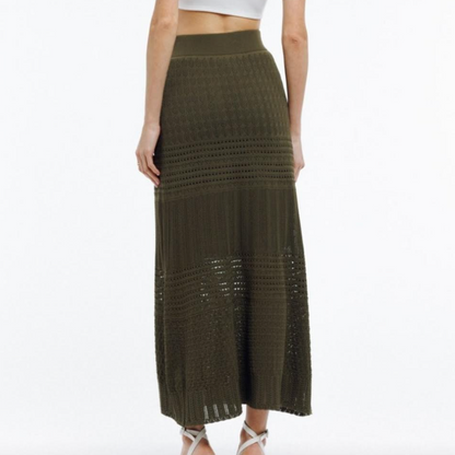 Maxi Khaki Embroidered Skirt