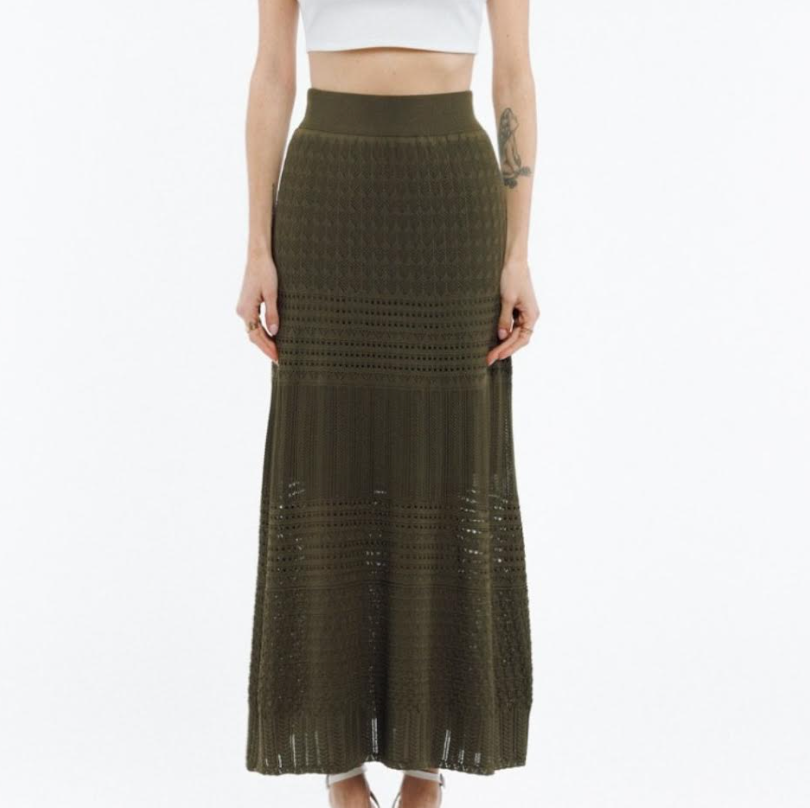 Maxi Khaki Embroidered Skirt