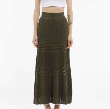 Maxi Khaki Embroidered Skirt