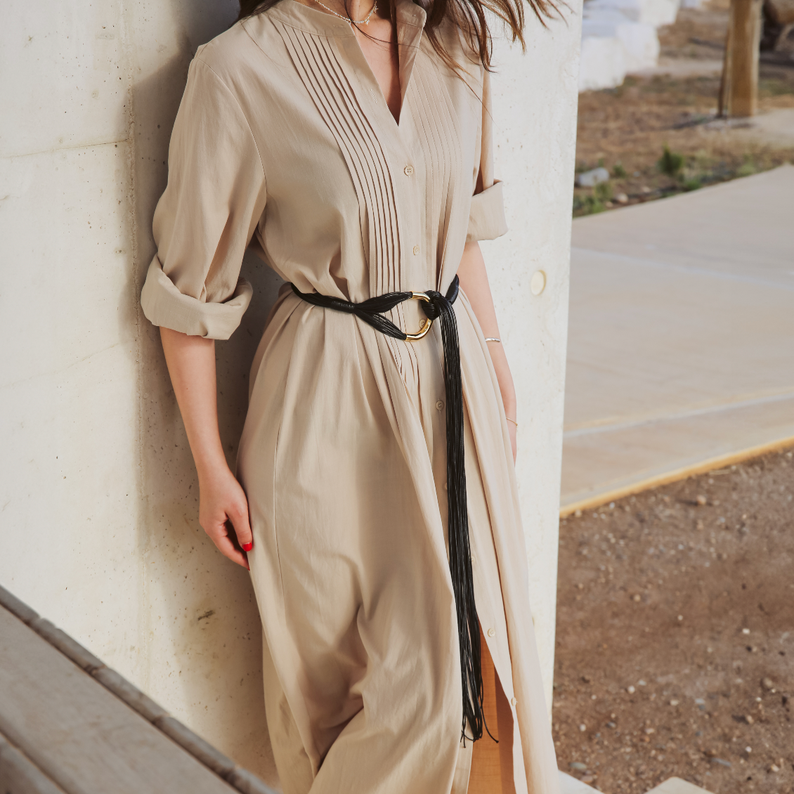 Beige Cotton and Linen Dress