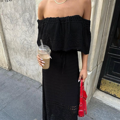 Long Off Shoulder Knit Dress