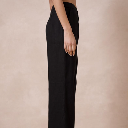 Plain High-waisted Linen Trouser