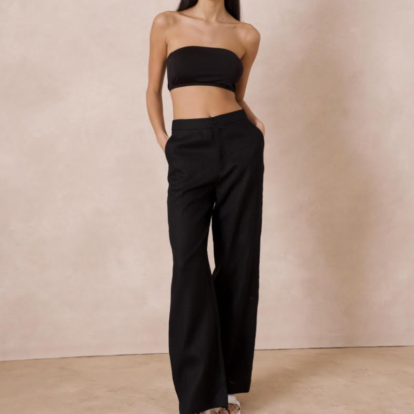 Plain High-waisted Linen Trouser