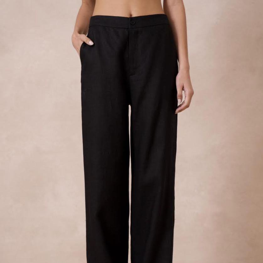 Plain High-waisted Linen Trouser