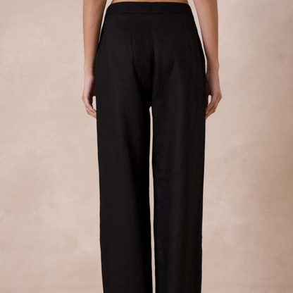 Plain High-waisted Linen Trouser